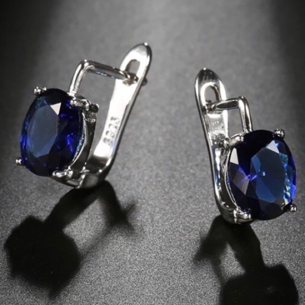 ¥ **New Oval Dark Blue Natural Zircon Earrings